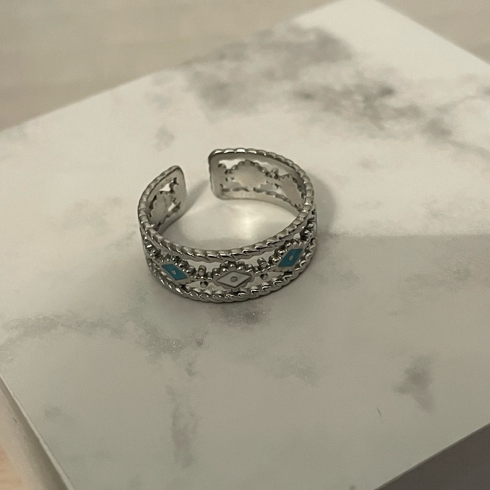 Trendy Western Turquoise Blue &  Silver Adjustable Cuff Ring- NWT - Picture 5 of 10